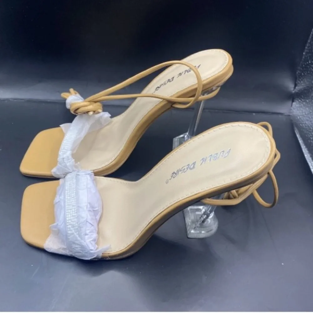 Public Desire- Fawn Heel Sandals w/Ankle Tie- Women’s 7-Color: Beige-NEW!! - Picture 6 of 11